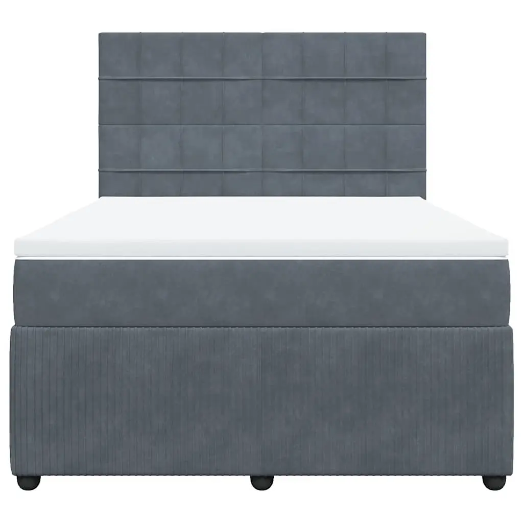 Queen Box Spring Bed Grey Velvet Adjustable Pocket Sprung Mattress