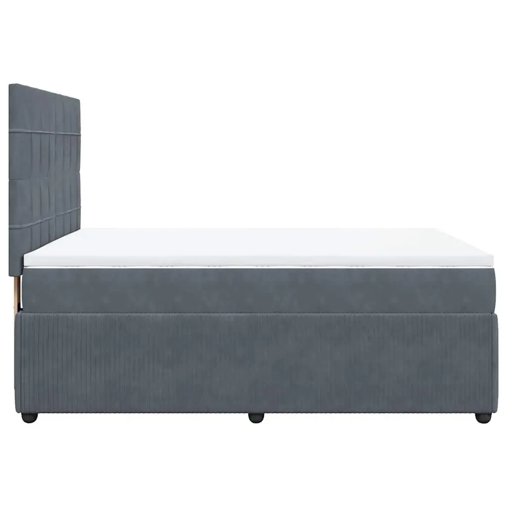 Queen Box Spring Bed Grey Velvet Adjustable Pocket Sprung Mattress