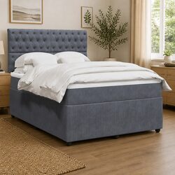 Comfortable Queen Box Spring Bed with Velvet Headboard