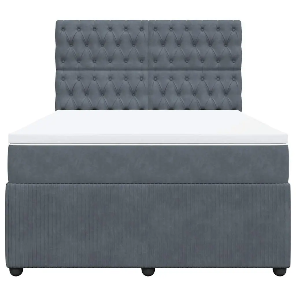 Queen Box Spring Bed Grey Velvet Adjustable Headboard Pocket Spring Mattress
