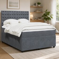 Elegant Grey Queen Box Spring Bed with Pocket Spring Mattress