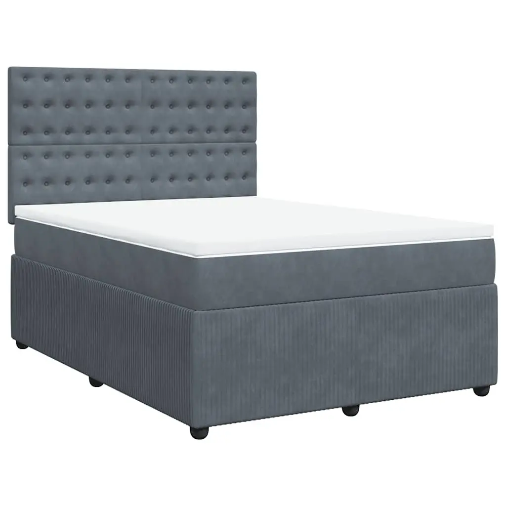 Queen Box Spring Bed Grey Pocket Spring Mattress Adjustable Headboard Velvet Fabric