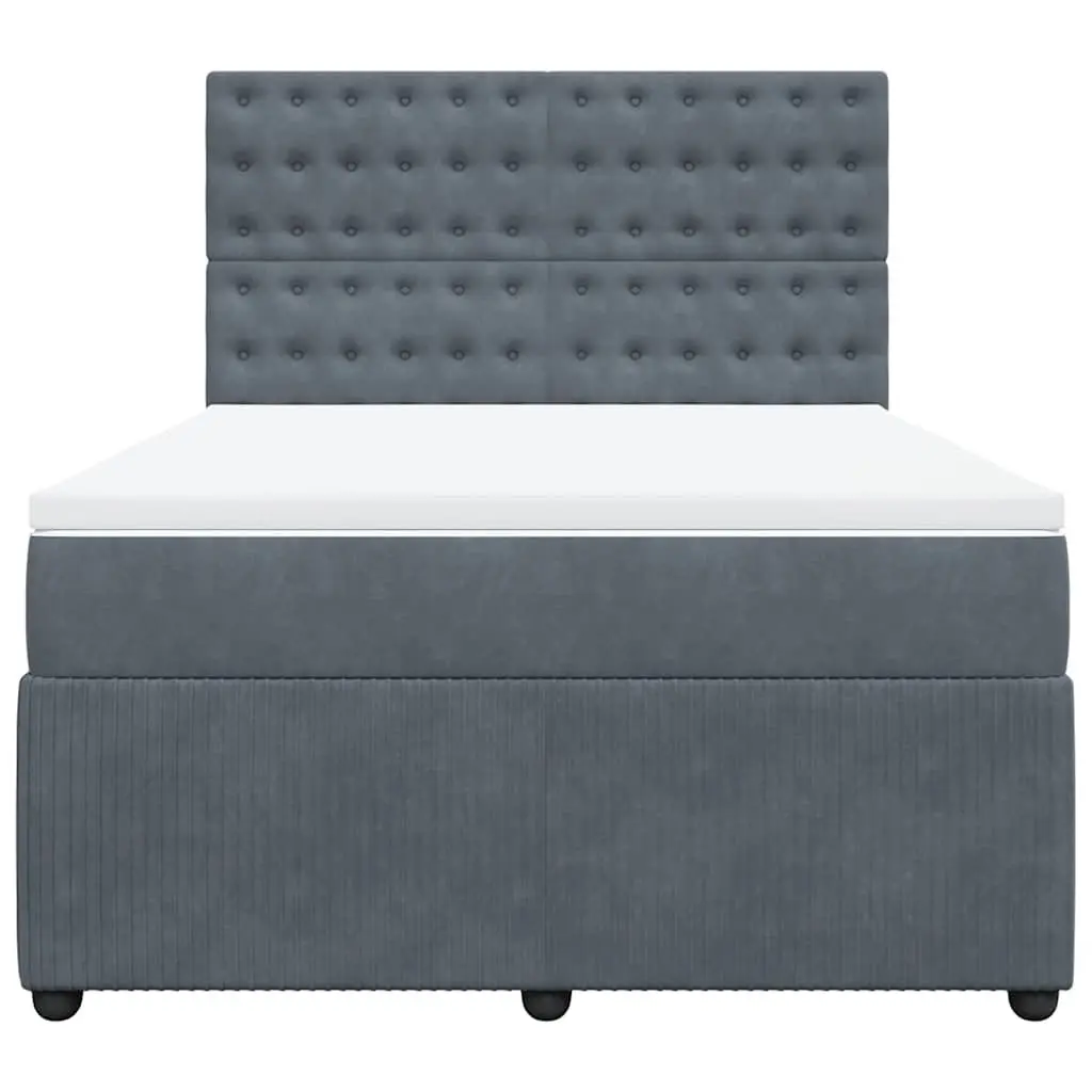 Queen Box Spring Bed Grey Pocket Spring Mattress Adjustable Headboard Velvet Fabric