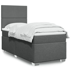 Box Spring Bed with Pocket Spring Mattress LED Lights King Single Grey Fabric
