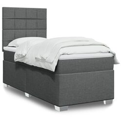 Box Spring Bed with Pocket Mattress King Single Grey Fabric LED Headboard