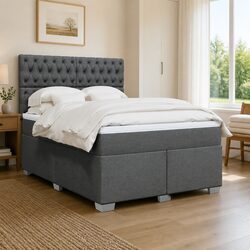 Double Box Spring Bed with Grey Fabric Pocket Spring Mattress