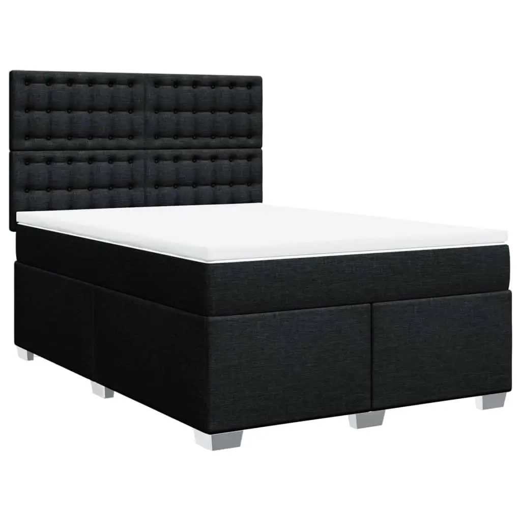 Double Box Spring Bed with Pocket Spring Mattress Adjustable LED Lights Black