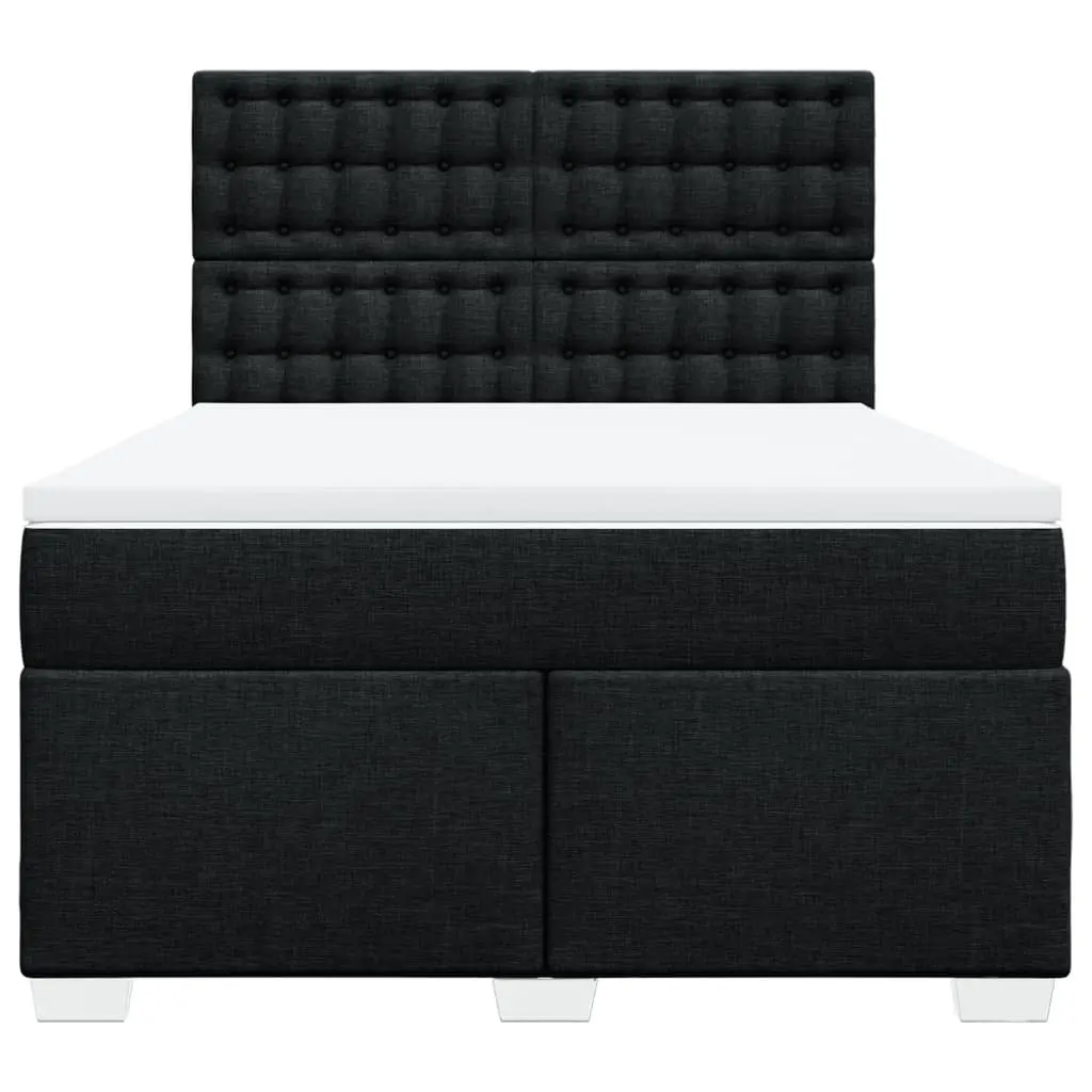 Double Box Spring Bed with Pocket Spring Mattress Adjustable LED Lights Black