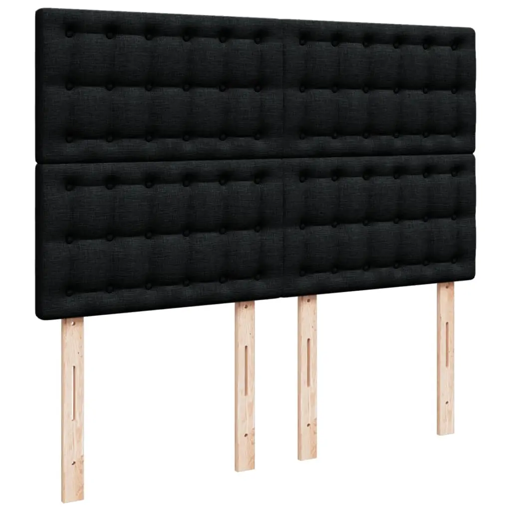 Double Box Spring Bed with Pocket Spring Mattress Adjustable LED Lights Black