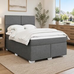 Grey Queen Box Spring Bed with Adjustable Headboard