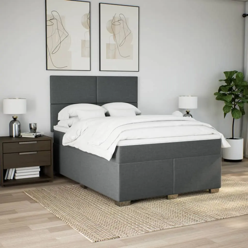Queen Box Spring Bed Grey Pocket Spring Mattress Adjustable Headboard LED Lights