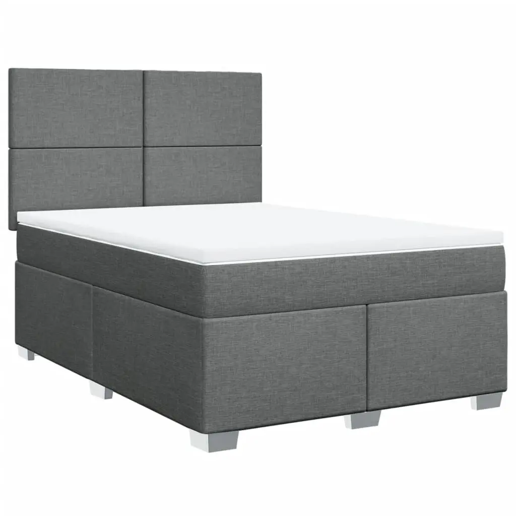 Queen Box Spring Bed Grey Pocket Spring Mattress Adjustable Headboard LED Lights