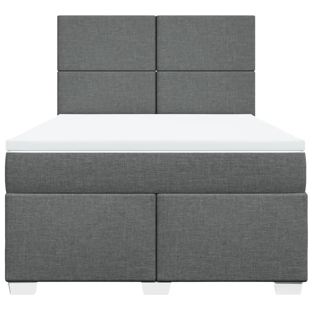 Queen Box Spring Bed Grey Pocket Spring Mattress Adjustable Headboard LED Lights