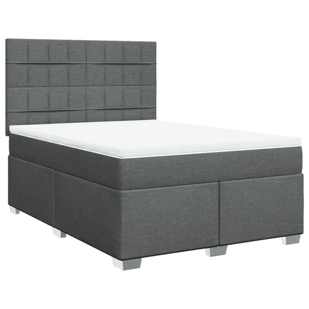 Queen Box Spring Bed Dark Grey Fabric Pocket Spring Mattress Height Adjustable LED Headboard