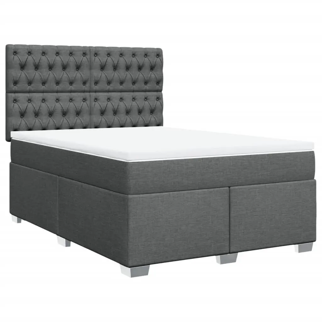Queen Box Spring Bed with Pocket Spring Mattress Adjustable Headboard Grey