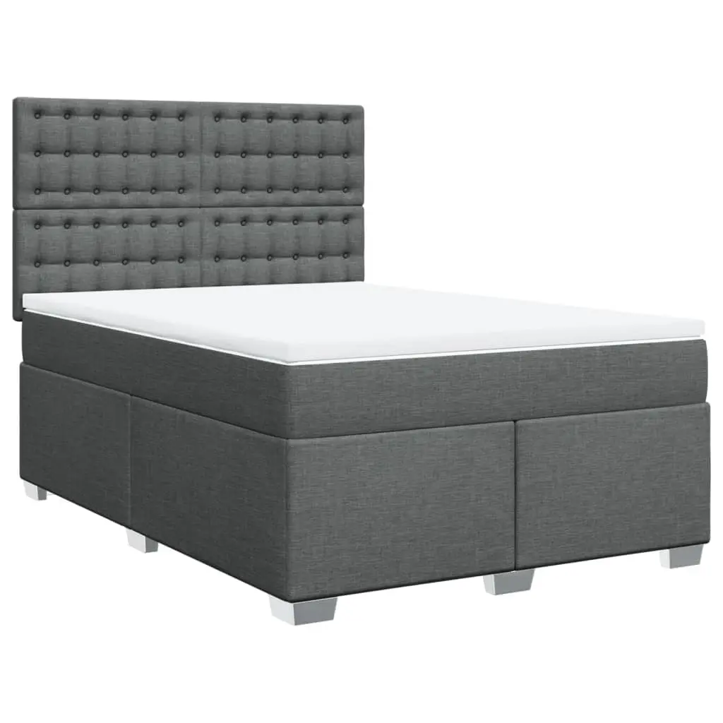 Queen Box Spring Bed with Pocket Spring Mattress Adjustable Headboard LED Light Grey Polyester Fabric