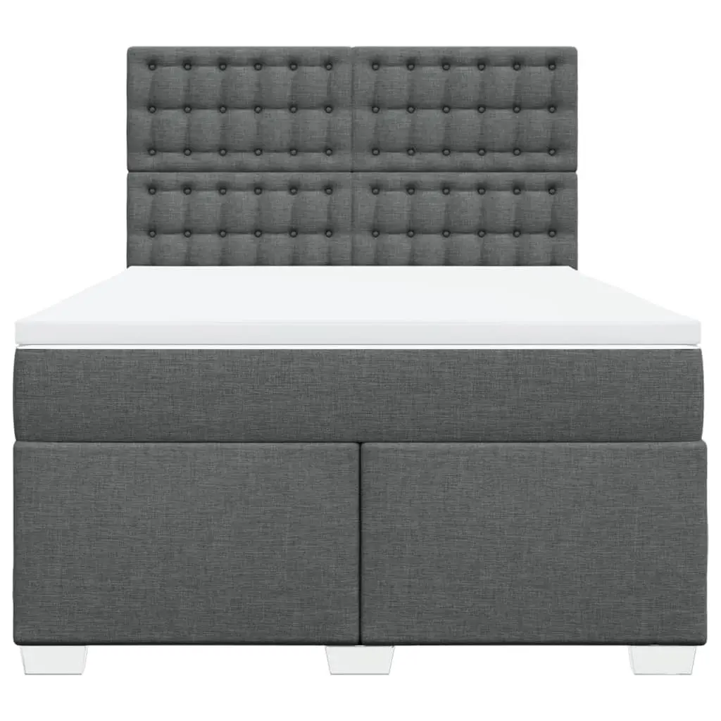 Queen Box Spring Bed with Pocket Spring Mattress Adjustable Headboard LED Light Grey Polyester Fabric