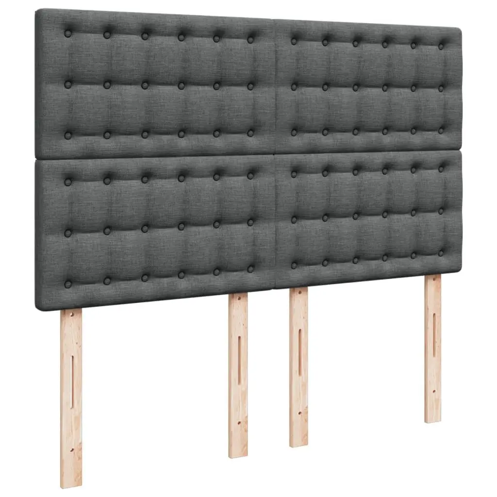 Queen Box Spring Bed with Pocket Spring Mattress Adjustable Headboard LED Light Grey Polyester Fabric