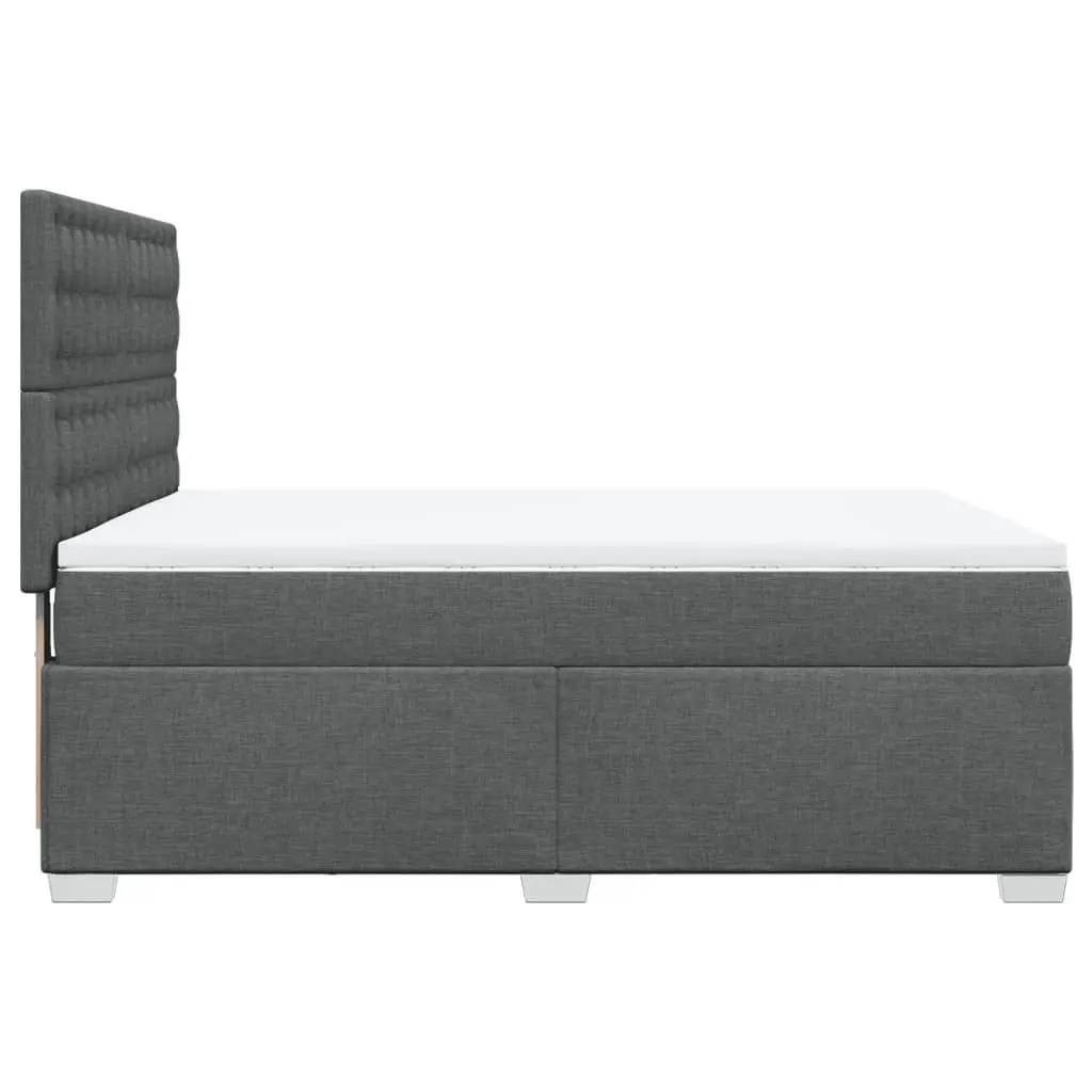 Queen Box Spring Bed with Pocket Spring Mattress Adjustable Headboard LED Light Grey Polyester Fabric