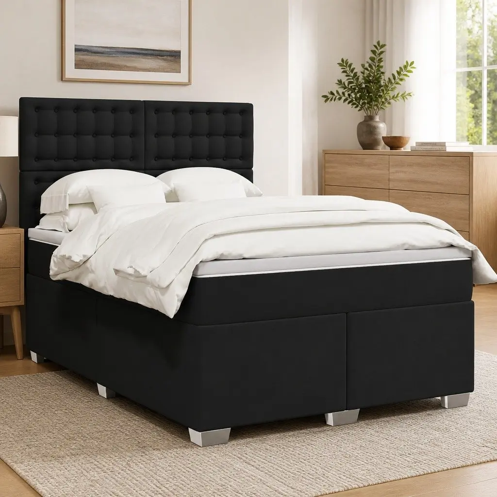 Queen Box Spring Bed Faux Leather Pocket Mattress Height Adjustable with LED Lights