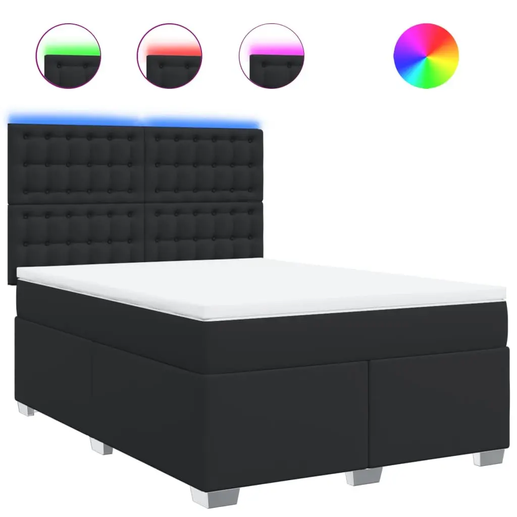 Queen Box Spring Bed Faux Leather Pocket Mattress Height Adjustable with LED Lights
