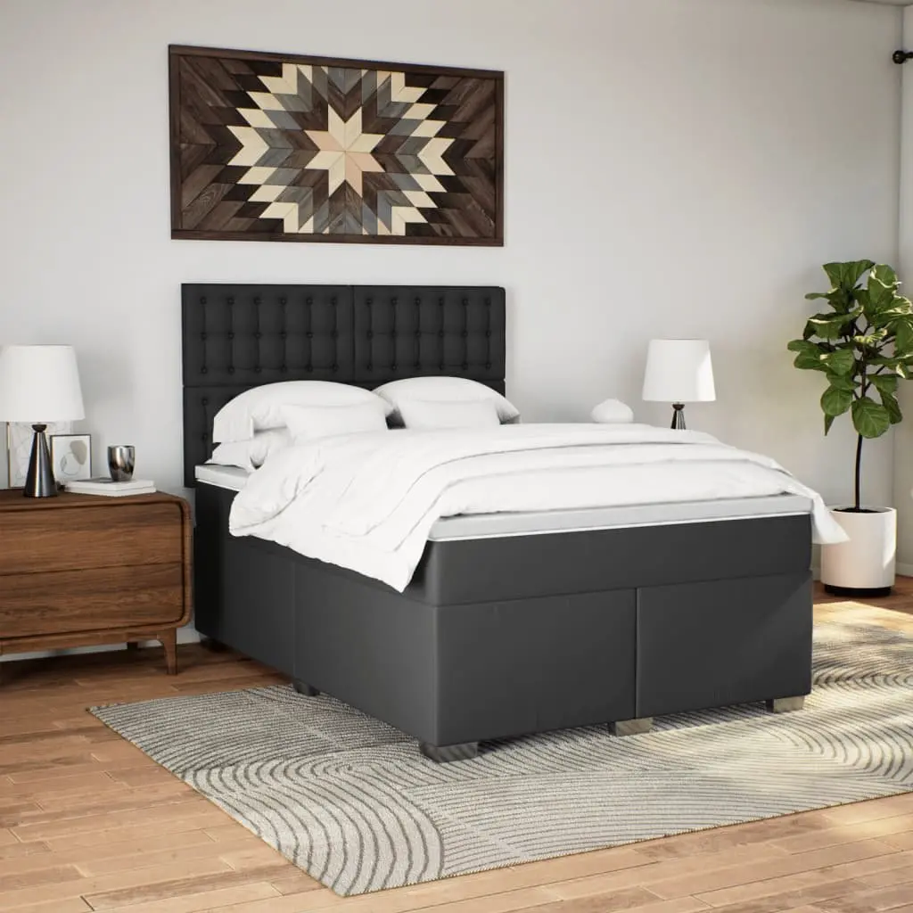 Queen Box Spring Bed Faux Leather Pocket Mattress Height Adjustable with LED Lights