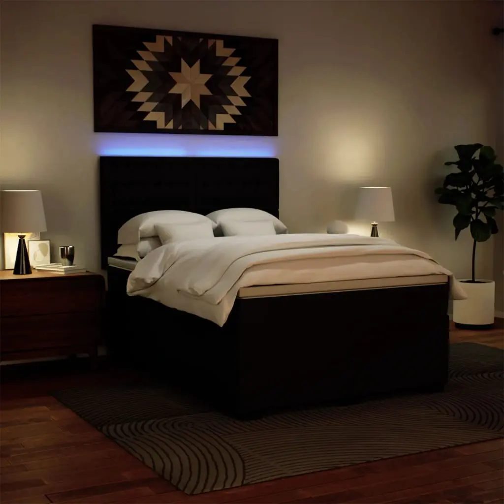 Queen Box Spring Bed Faux Leather Pocket Mattress Height Adjustable with LED Lights
