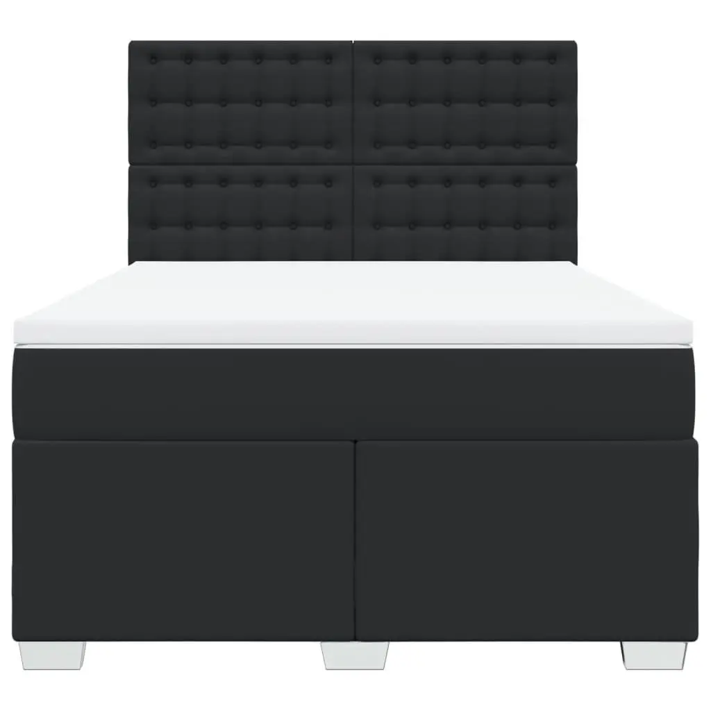 Queen Box Spring Bed Faux Leather Pocket Mattress Height Adjustable with LED Lights