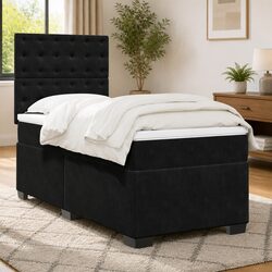 Velvet Black King Single Box Spring Bed with LED Lights