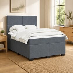 Luxurious Box Spring Bed with LED Lights in Dark Grey