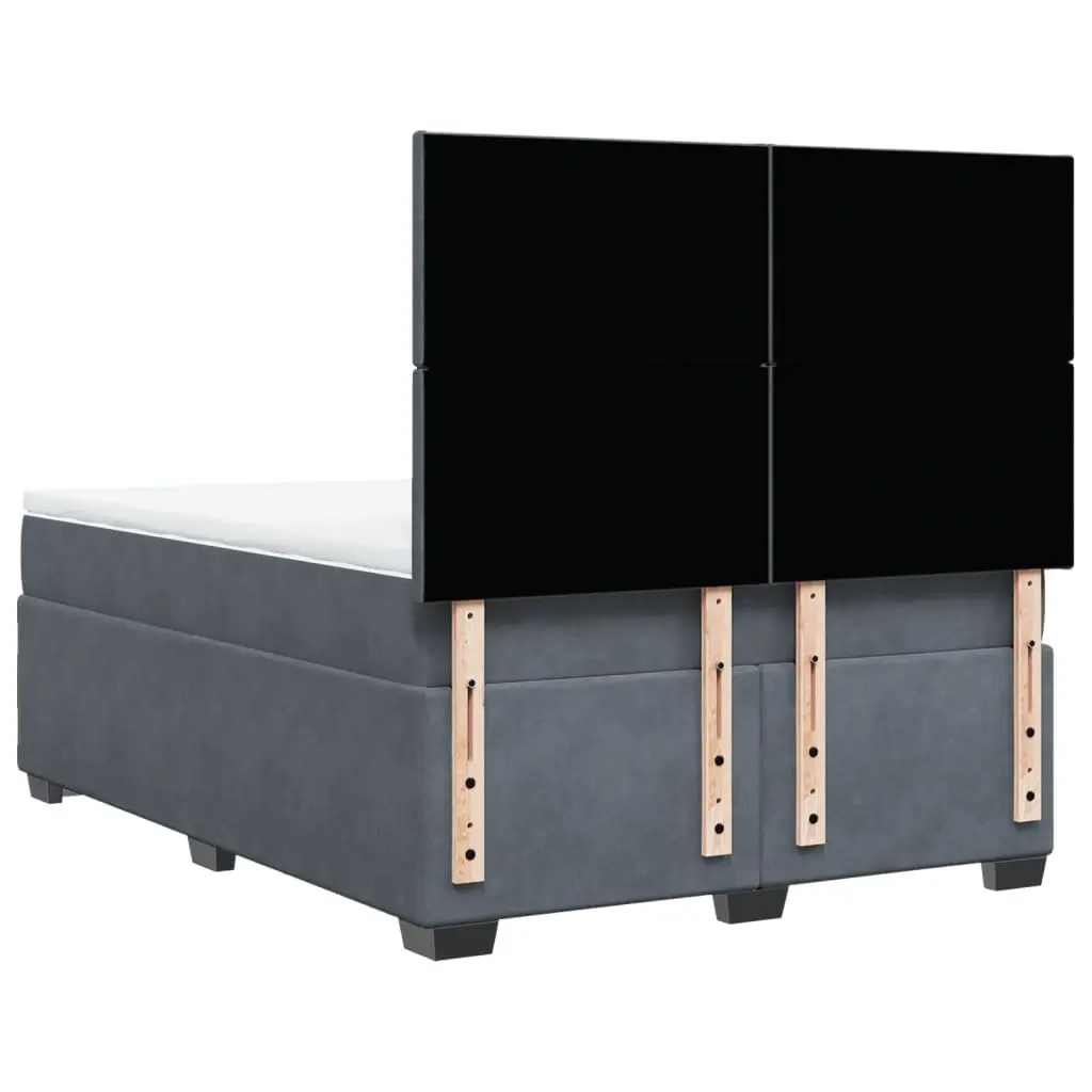 Box Spring Bed Dark Grey Velvet Fabric Pocket Spring Mattress Adjustable Headboard with LED Lights