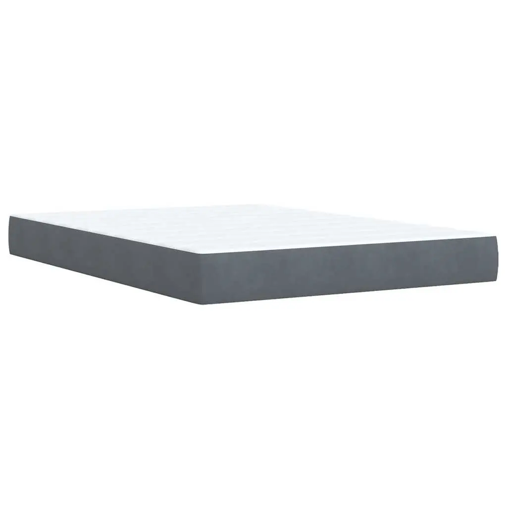 Box Spring Bed Dark Grey Velvet Fabric Pocket Spring Mattress Adjustable Headboard with LED Lights