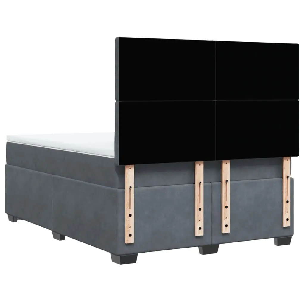 Box Spring Bed Grey Pocket Mattress Adjustable Headboard LED Lights Velvet Fabric
