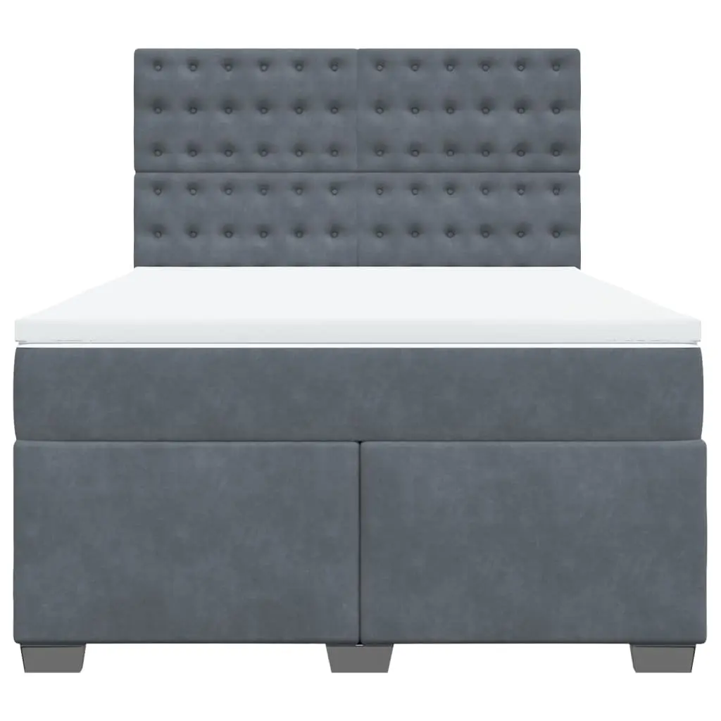 Box Spring Bed Grey Pocket Mattress Adjustable Headboard LED Lights Velvet Fabric