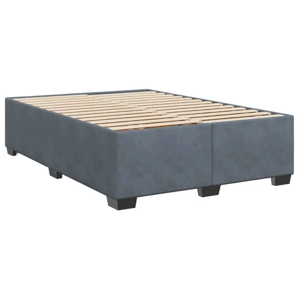 Box Spring Bed Grey Pocket Mattress Adjustable Headboard LED Lights Velvet Fabric