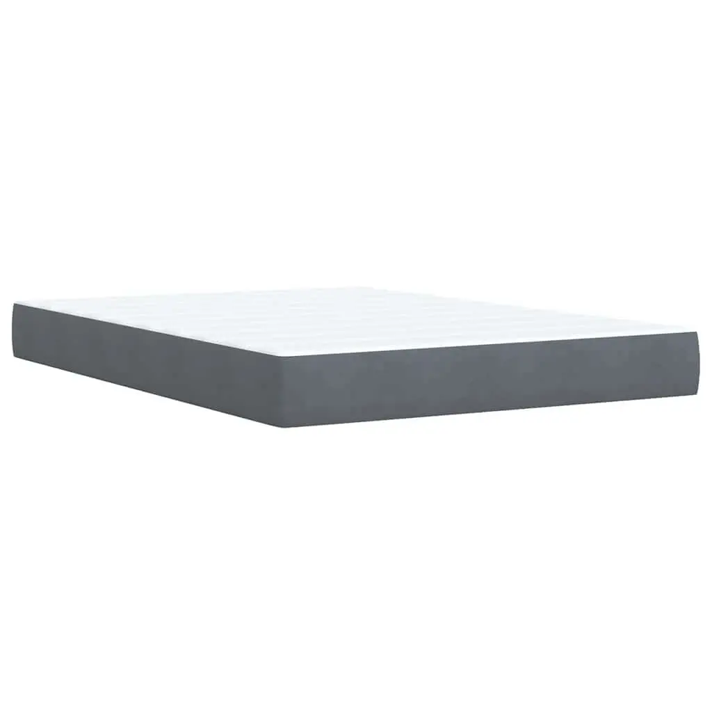 Box Spring Bed Grey Pocket Mattress Adjustable Headboard LED Lights Velvet Fabric