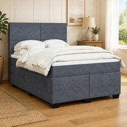 Queen Size Velvet Box Spring Bed with Pocket Spring Mattress