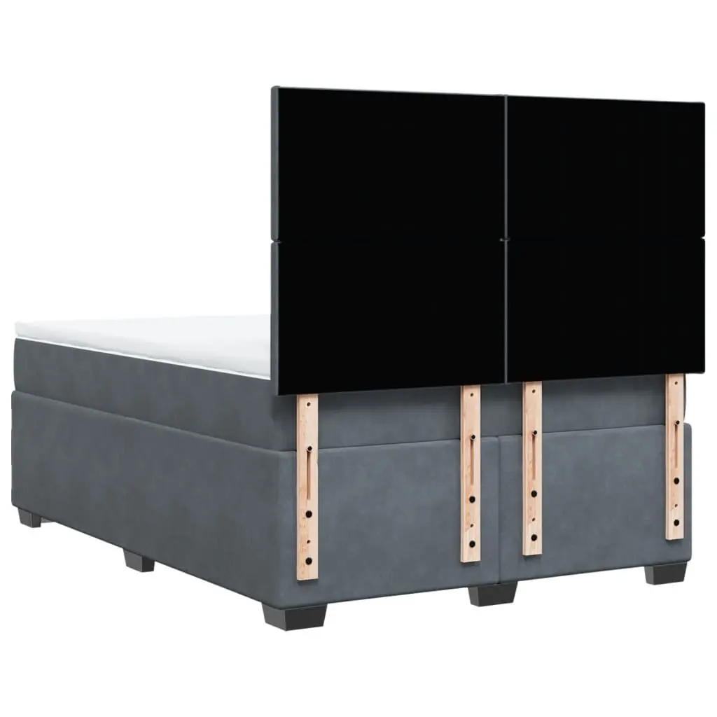 Queen Box Spring Bed Grey Velvet with Pocket Spring Mattress and LED Lights