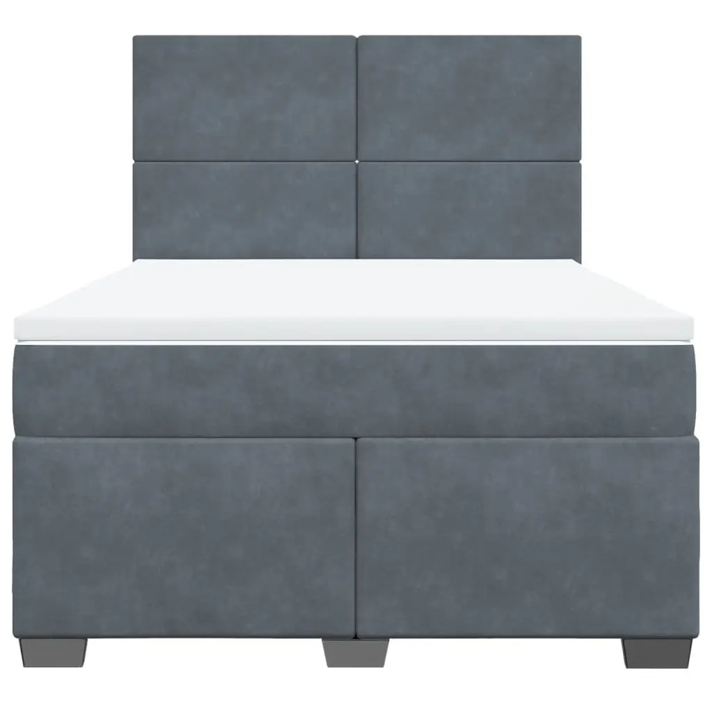 Queen Box Spring Bed Grey Velvet with Pocket Spring Mattress and LED Lights