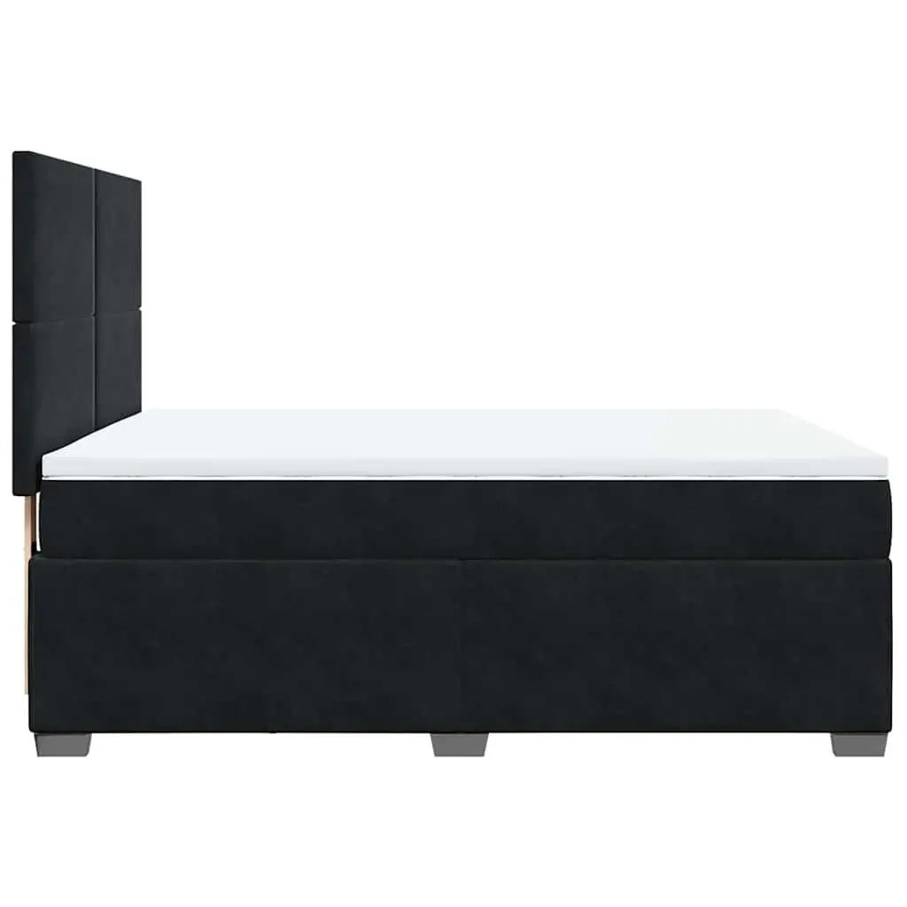 Queen Size Box Spring Bed Black Velvet Bed Frame with LED Headboard and Pocket Spring Mattress
