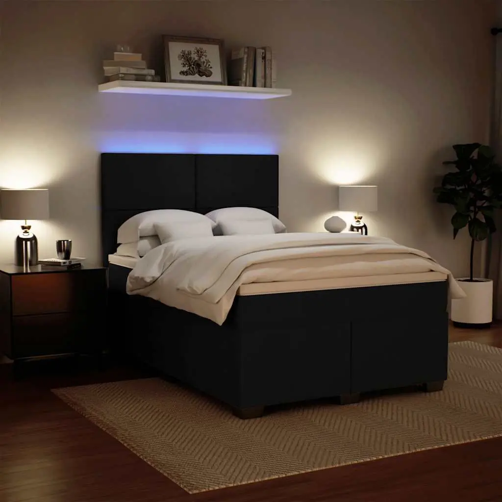 Queen Size Box Spring Bed Black Velvet Bed Frame with LED Headboard and Pocket Spring Mattress