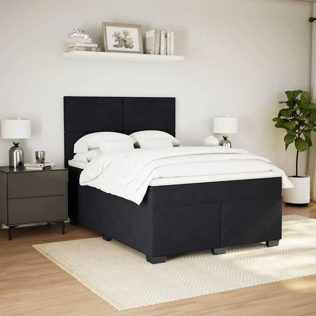 Queen Size Box Spring Bed Black Velvet Bed Frame with LED Headboard and Pocket Spring Mattress