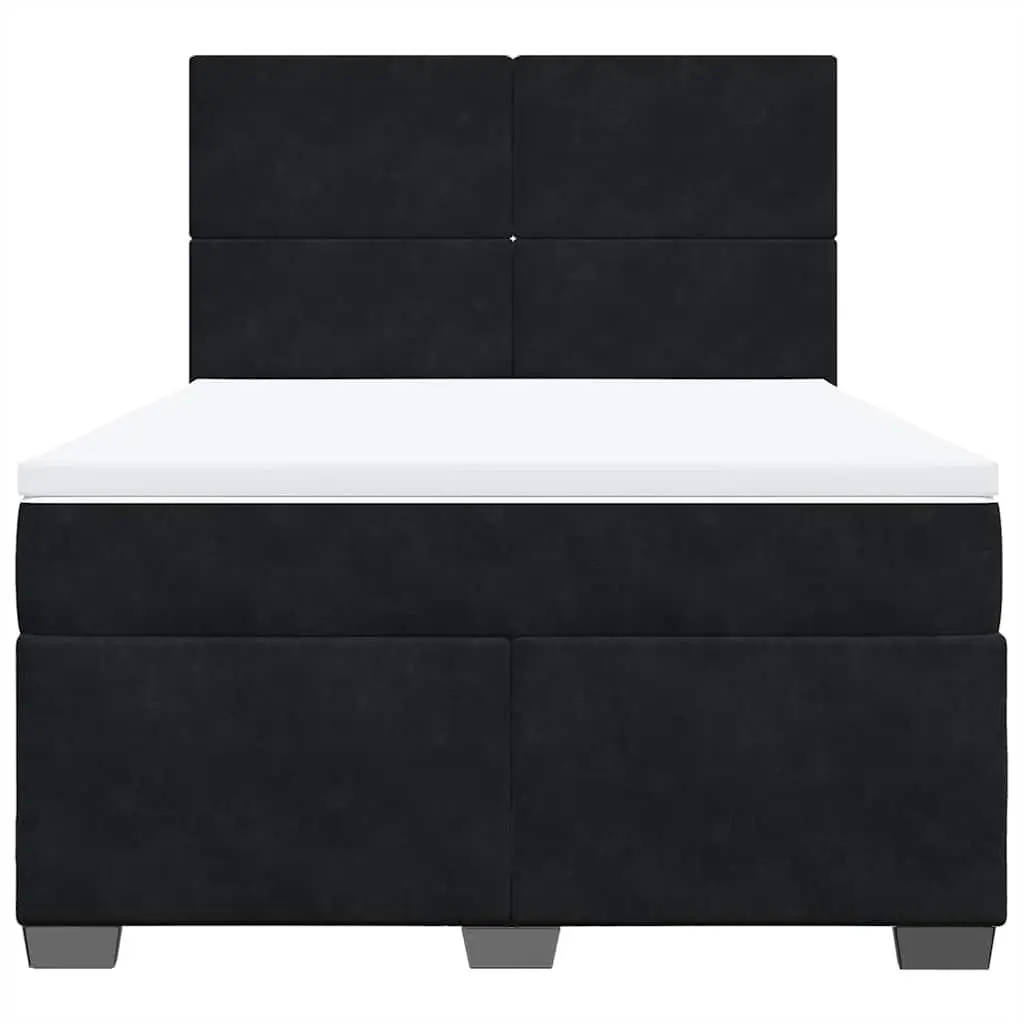 Queen Size Box Spring Bed Black Velvet Bed Frame with LED Headboard and Pocket Spring Mattress