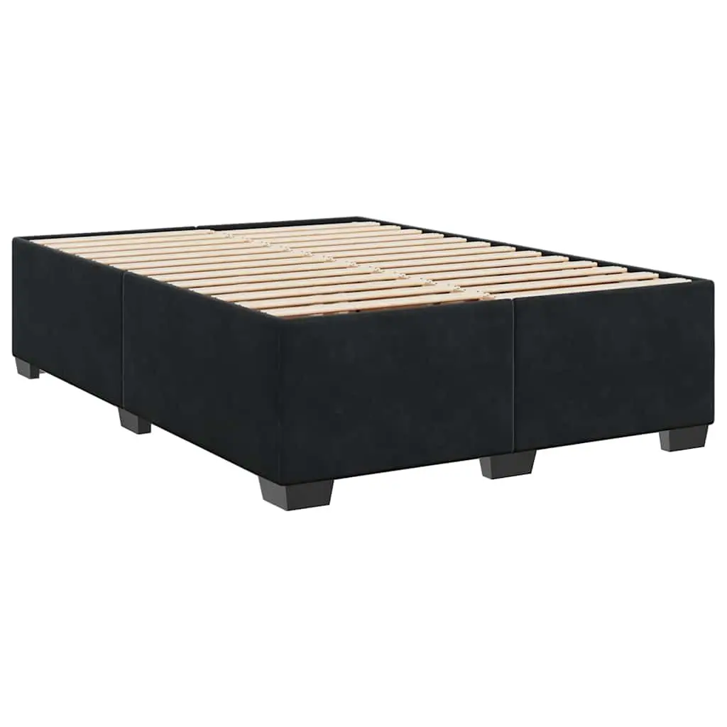 Queen Size Box Spring Bed Black Velvet Bed Frame with LED Headboard and Pocket Spring Mattress