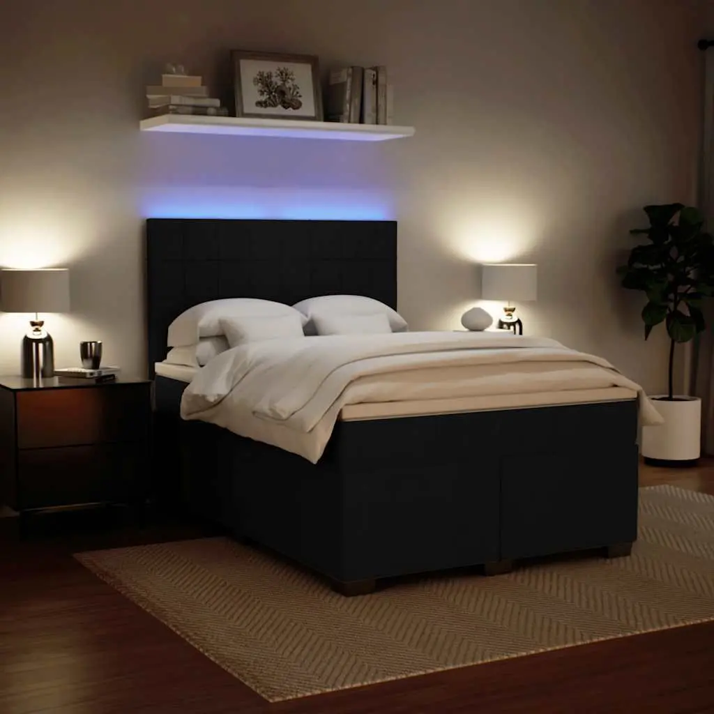 Queen Box Spring Bed with Pocket Spring Mattress Adjustable Headboard Velvet Upholstery LED Lights