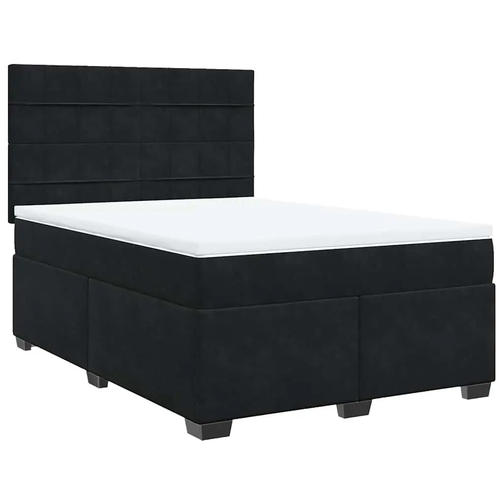 Queen Box Spring Bed with Pocket Spring Mattress Adjustable Headboard Velvet Upholstery LED Lights