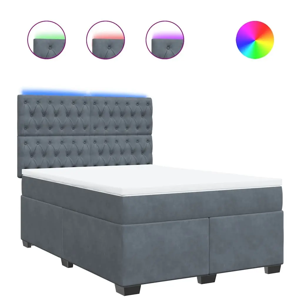 Queen Box Spring Bed with Pocket Sprung Mattress Adjustable Headboard Soft Velvet Fabric Dark Grey