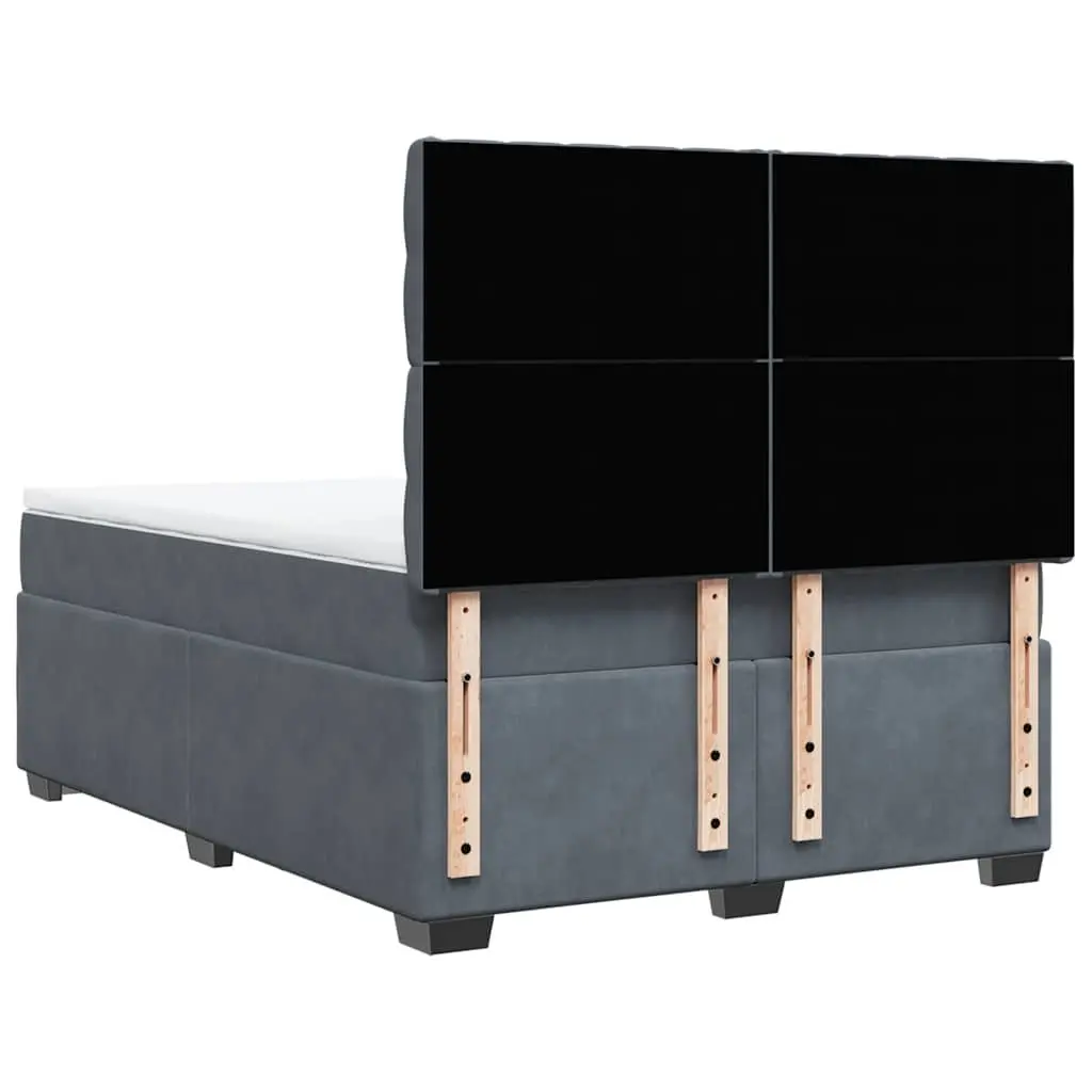 Queen Box Spring Bed with Pocket Sprung Mattress Adjustable Headboard Soft Velvet Fabric Dark Grey