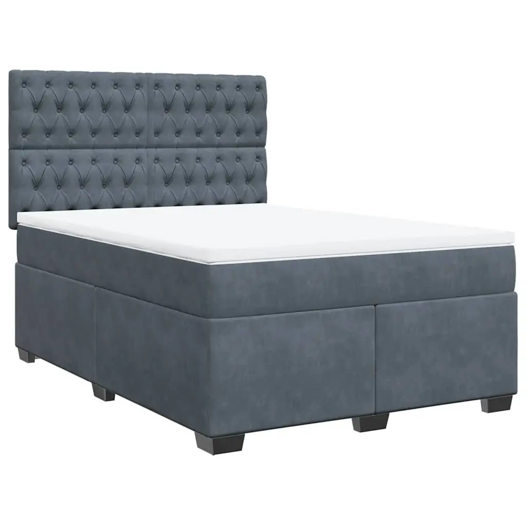 Queen Box Spring Bed with Pocket Sprung Mattress Adjustable Headboard Soft Velvet Fabric Dark Grey