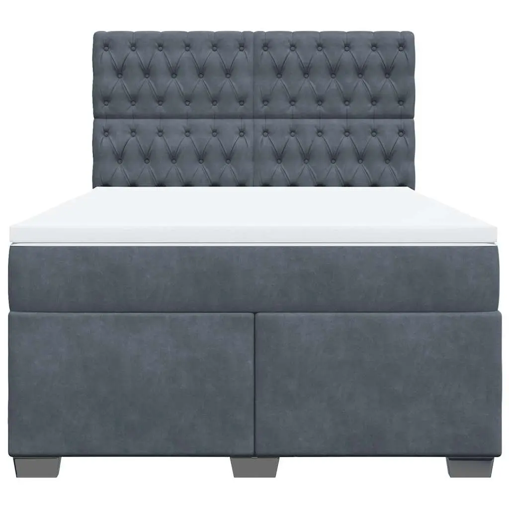 Queen Box Spring Bed with Pocket Sprung Mattress Adjustable Headboard Soft Velvet Fabric Dark Grey